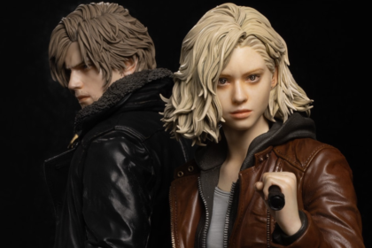 "Estátuas premium de Leon S. Kennedy e Jill Valentine da linha Resident Evil Requiem em escala 1/4, detalhando o mercado de colecionáveis de luxo em 2026."