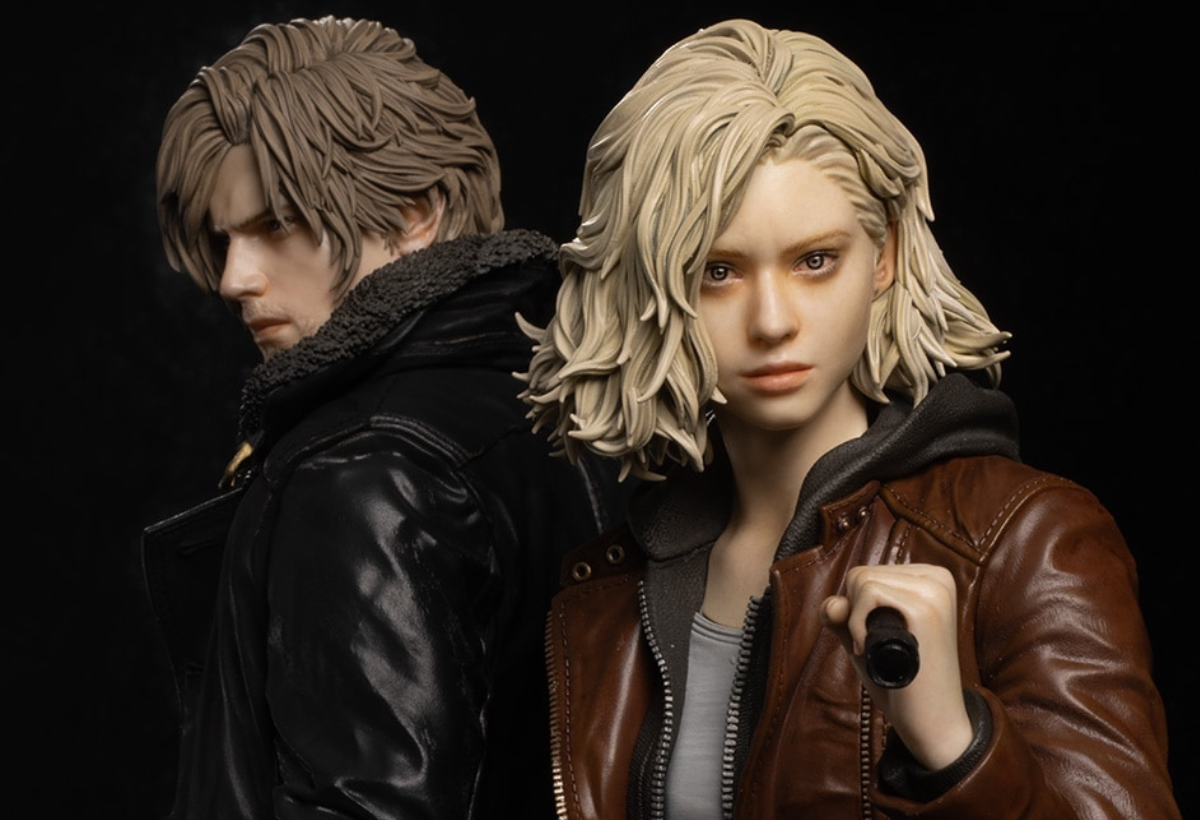 "Estátuas premium de Leon S. Kennedy e Jill Valentine da linha Resident Evil Requiem em escala 1/4, detalhando o mercado de colecionáveis de luxo em 2026."