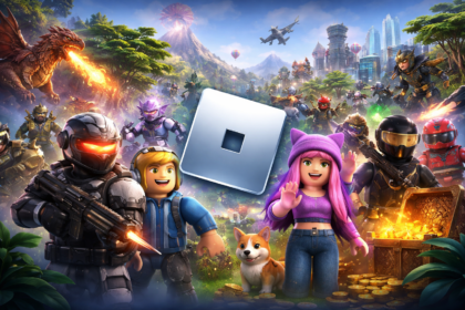 Capa do artigo Roblox em 2026 mostrando a evolução dos gráficos e a interface da plataforma.