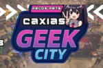 Logo oficial do evento Caxias Geek City – Pelos Pets 2026, com elementos gráficos que remetem à cultura nerd