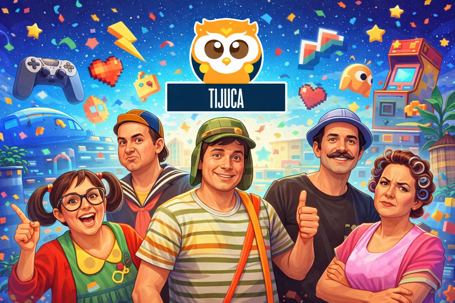 Cosplayer vestido de Chaves dentro do seu barril durante o Tijuca Geek Festival.