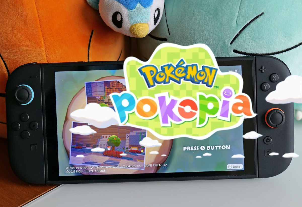 Console Nintendo Switch 2 rodando o menu principal de Pokémon Pokopia.