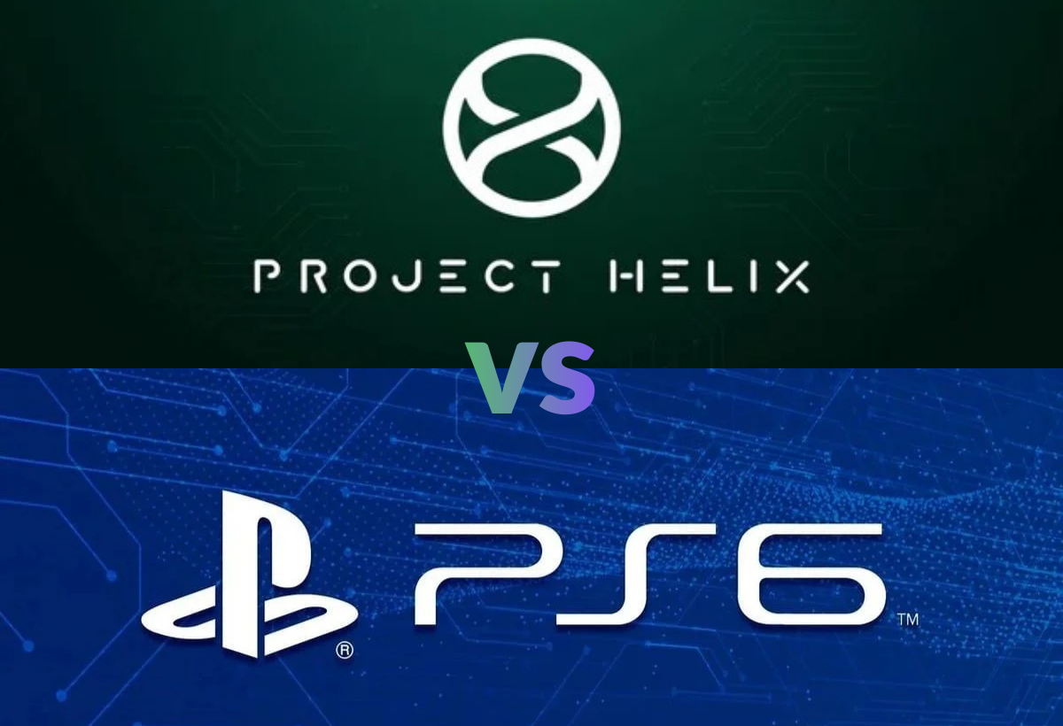 "Comparação entre o conceito do console Xbox Project Helix e o futuro PlayStation 6".